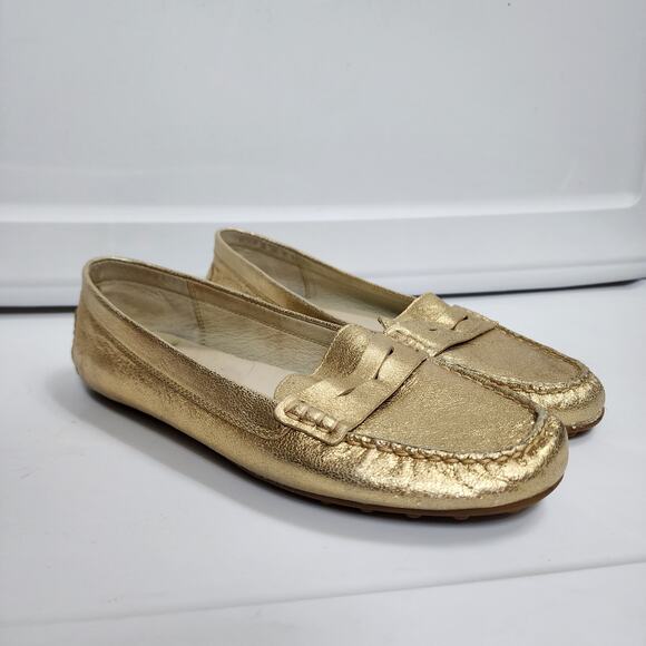 Michael Kors Size 9 Gold Shimmer Loafer Slippers - Picture 3 of 8